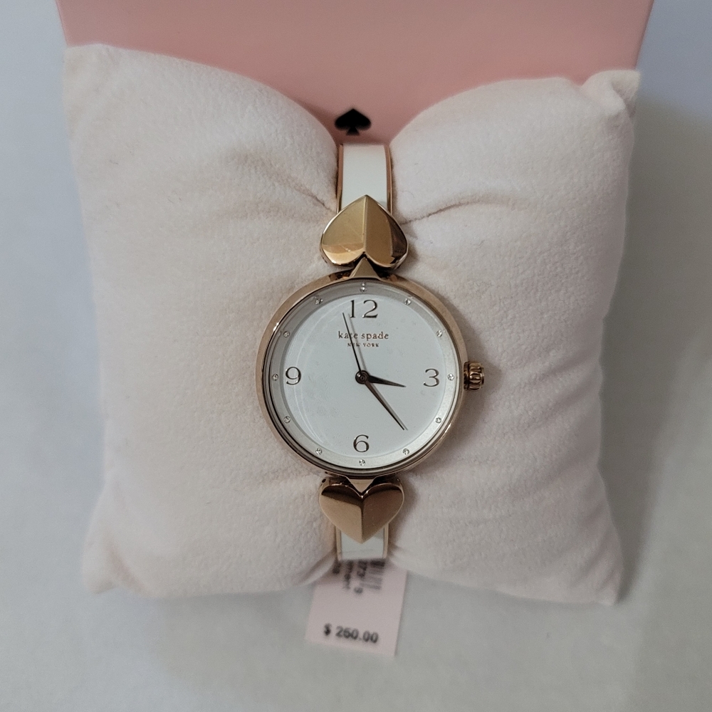 kate spade new york Hollis white/rose gold stainless steel bangle watch